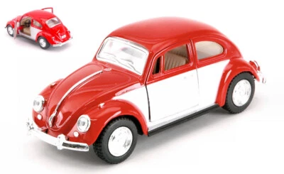 MODELLINO AUTO STATICO KINSMART VW MAGGIOLINO BEETLE 1967 BIANCO/ROSSO BOX 1:32 - Immagine 1 di 4