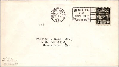 Scott 612 2 Cents Harding Ward FDC Typed Address Washington, DC SCV $100.00 - Image 1 of 2