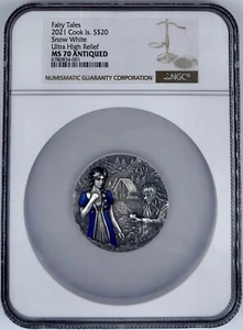 2021 Cook Islands Snow White Fairy Tales Fables 3 oz $20 Silver Coin NGC 70 - Picture 1 of 2