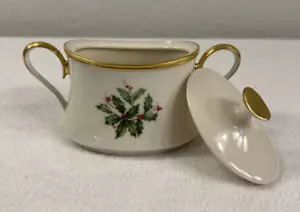 Zuccheriera Lenox Holiday China con coperchio Made in USA agrifoglio e bacche - Foto 1 di 15