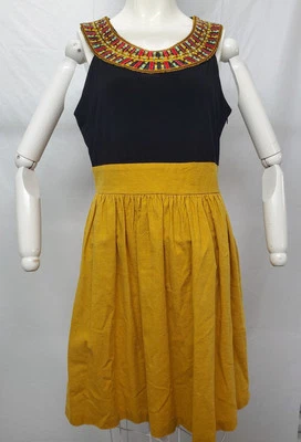 Vestido Tribal Tiana B Talla 10 Negro Dorado Hecho en EE. UU. Bordado Foto 1 de 4