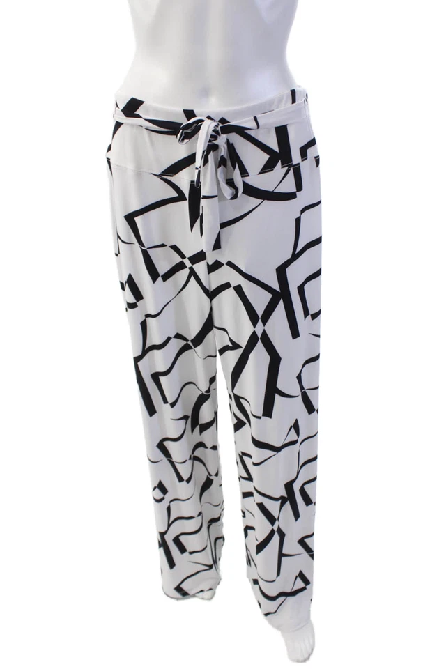 Pantalones elásticos Joseph Ribkoff para mujer estampado abstracto pierna ancha blancos talla 10 Foto 1 de 4