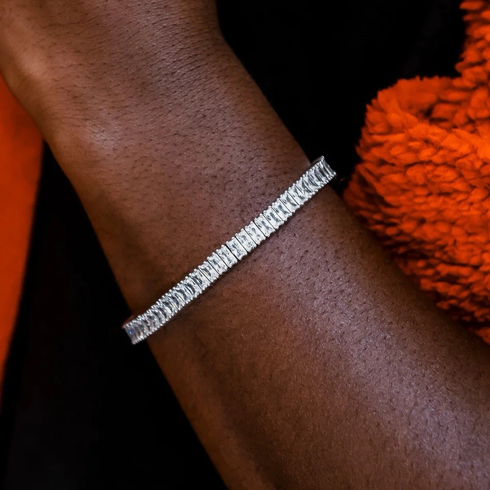 GLD Iced Baguette 白金手链 7 英寸 — 第 1/1 张图片