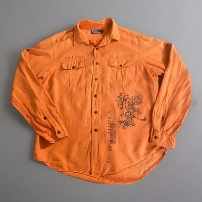 Polo Ralph Lauren Linen Silk Dragon Asian Graphics Button Shirt Front Pockets XL - Image 1 of 4