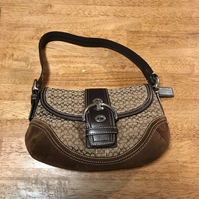 Coach F10926 Medium Soho Brown Leather & Signature C Canvas Shoulder Bag Purse - Image 1 of 4
