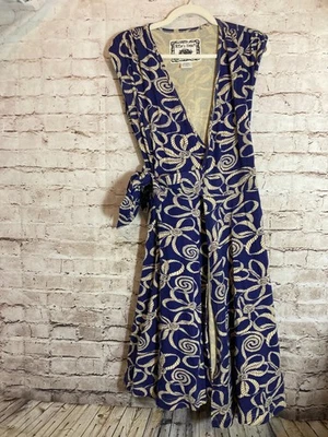 Vestido Effie's Heart Wrap para mujer XS azul marino estampado de cuerda náutica midi artístico elástico Foto 1 de 4