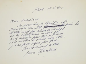 Samuel Beckett - Carte autographe signée - Sur les répétitions de Comédie - Imagen 1 de 12