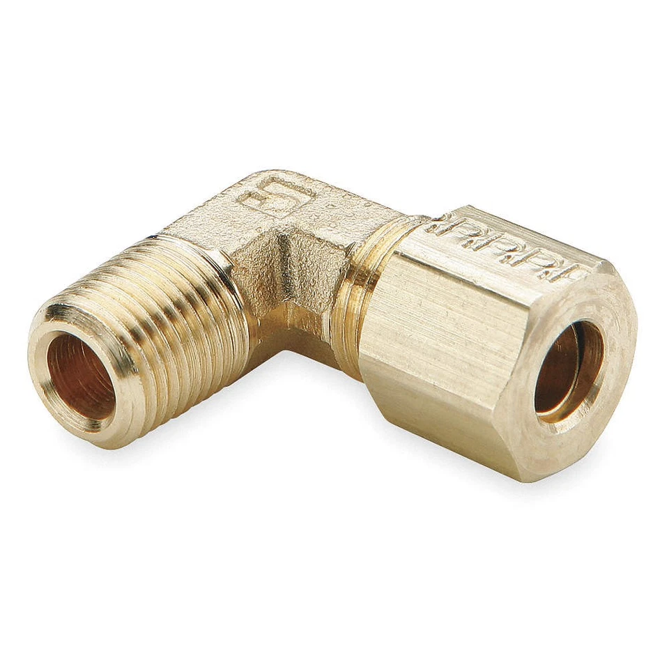 PARKER 169C-4-6 Elbow, 90,Brass,CompxM,1/4Inx3/8In,PK10 1VDG8 - Image 1 of 1