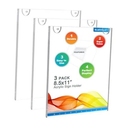  Acrylic Sign Holder 8.5 x 11 Wall Mount Vertical - 3 Pack 3 Pack-Vertical - Image 1 of 4