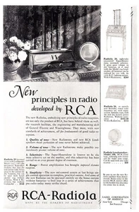 1925 RCA-Radiola: Nuovi Principi in Radio Pubblicità Stampa d'epoca - Foto 1 di 1