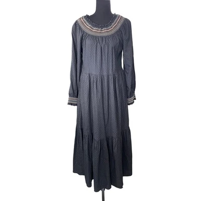 Universal Thread Smocked Maxi Dress Womens S Navy Cottagecore Prairie Boho Fall - Image 1 of 4