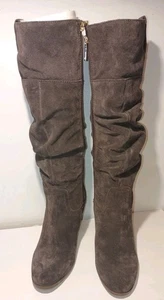 Tommy Hilfiger Damen Slouchy Braun Wildleder High Heel Knie Stiefel Kegel Holz Absatz - Bild 1 von 12