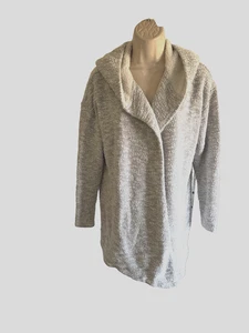 LOFT light gray cardigan Sweater fleece lined Hood open front Long Sleeves S - Picture 1 of 7