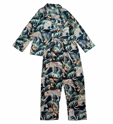 Conjunto de pijama de 2 piezas de satén sedoso con estampado animal de guepardo talla S verde nuevo Foto 1 de 4