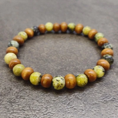 Men's Stone Wood Bead Stretch Bracelet Prayer Energy Chakra Yoga Bohemian Surfer - Image 1 of 2