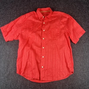 Tommy Bahama 100% Linen Button Up Shirt Men's Large Bright Salmon Pink - Picture 1 of 7