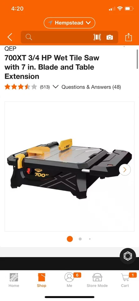 Sierra para azulejos húmeda QEP700XT 3/4 HP con 7 pulgadas Extensión de hoja y mesa Foto 1 de 1