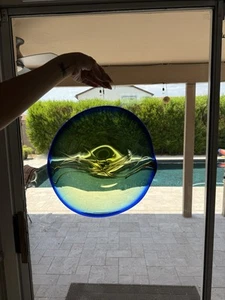 Vtg Salamandra Signed ‘05 Blown Glass Nebula Space Rondel Suncatcher Blue 13.5” - Picture 1 of 12