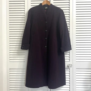 Vintage Jod 100 % Wolle Erbsenmantel lang Damen Petite 4 weinrot Knöpfe USA 90er gefüttert - Bild 1 von 13