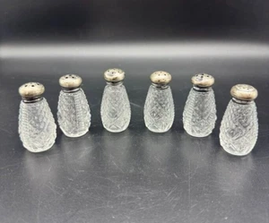 Lot 6 Crystal 2" clear glass Salt Pepper Shakers Country Metal lids - Picture 1 of 4