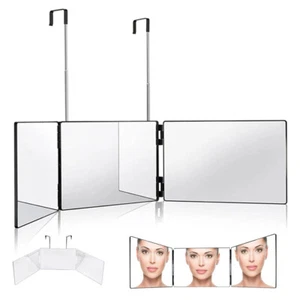 Over Door Mirror Wall 3 Way Trifold Mirror Hanging 360° Barber w/Adjustable Hook - Picture 1 of 32