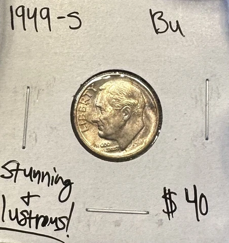 1949 S Roosevelt Dime GEM BU ~*KEY DATE*~ Crazy Luster And Toned! Cover