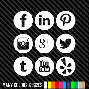 Set Of 9 SOCIAL MEDIA DIE CUT DECALS Store Front Window - 14 Colors & Sizes - Foto 1 di 2