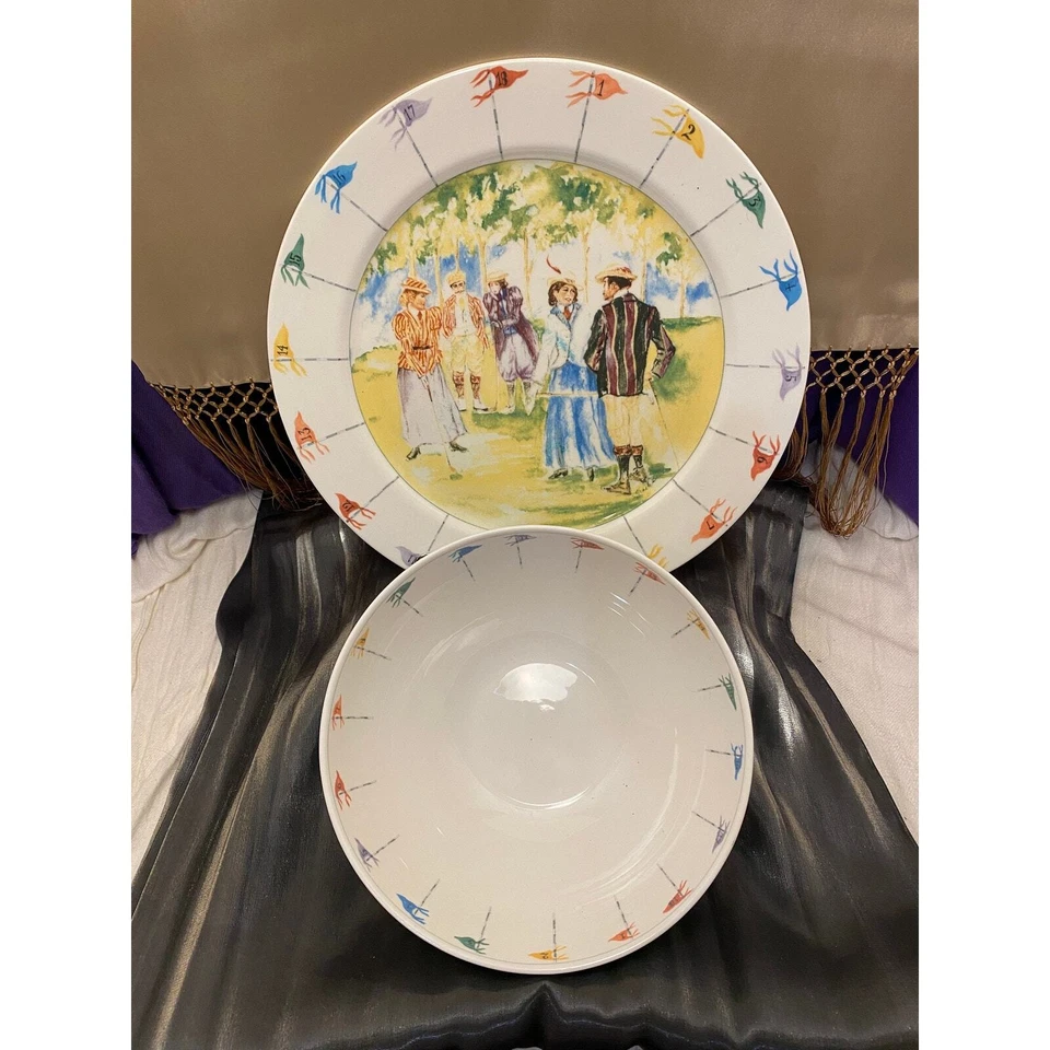 Juego de servir con tema de golf Mikasa “Country Club”/plato redondo para picar plato y tazón dúo.  Foto 1 de 4