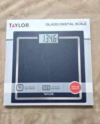 Plataforma de vidrio Taylor escala digital azul marino y plateado lectura grande 400 lb NUEVO Foto 1 de 2