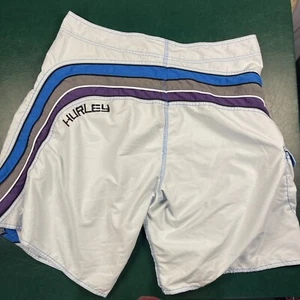 Pantalones Cortos Hurley Board Para Hombre 40 Blanco Azul Rayas Logo Y2K Playa Junto a la Piscina - Imagen 1 de 7