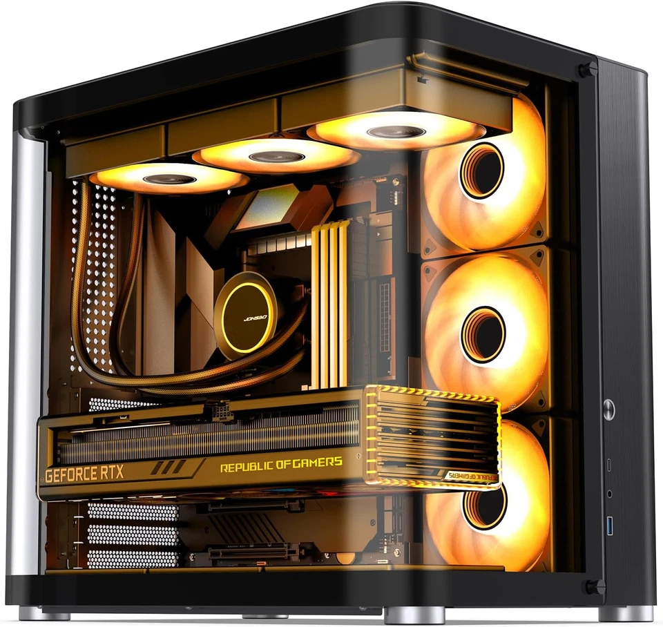TK-2 Black ATX Mid-Tower Pc Case,Hyperboloid Glass Design, Separated Cabinet Str - Image 1 of 4