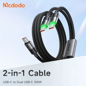 Mcdodo 2-in-1 Fast Charing Cable 100W E-mark Chip Smart Cable For iPhone Samsung - Picture 1 of 12
