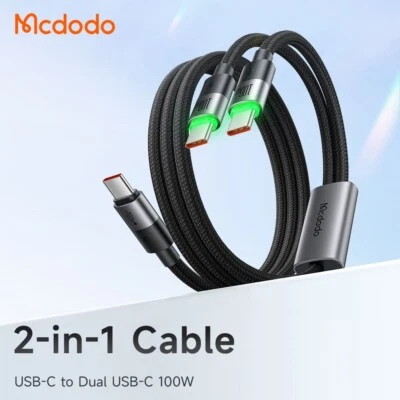Mcdodo 2-in-1 Fast Charing Cable 100W E-mark Chip Smart Cable For iPhone Samsung - Image 1 of 4