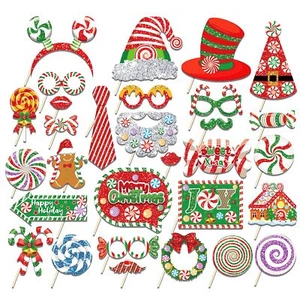 Christmas Photo Booth Props 30 Pieces Glitter Candy Christmas Selfie Props DI... - Picture 1 of 6
