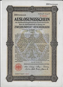 GERMANY 200 REICHSMARK 1925 UNC 38961,WITH STAMP ON BOTH SIDES,FOLDED,BOND ISSUE - Picture 1 of 2