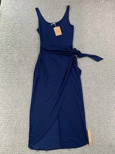Reformation Jeans Dress Small S Blue Knit Wrap Kaila Hi Low Hem NWT Womens - Picture 1 of 17