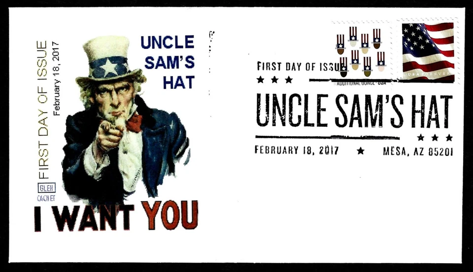 USA, SCOTT # 5161 & 5174, GLEN FDC COVER UNCLE SAM'S HAT, I WANT YOU, PATRIOTIC - Image 1 of 1