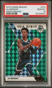 Ja Morant Mosaic Green Prizm NBA Debut RC Rookie PSA 10 (card 274) 2019/20