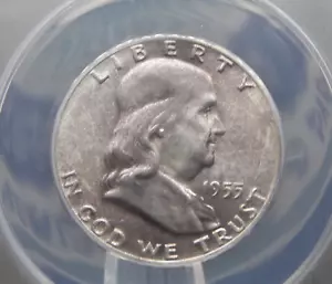 1955 "P" Franklin SILBER Half Dollar 50c ANACS MS65 FBL #783 Full Bell Lines - Bild 1 von 5