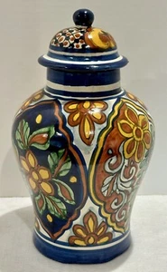 Mexican Talavera Style Hand Painted Lidded Ginger Jar  Pottery  Signed - Picture 1 of 17