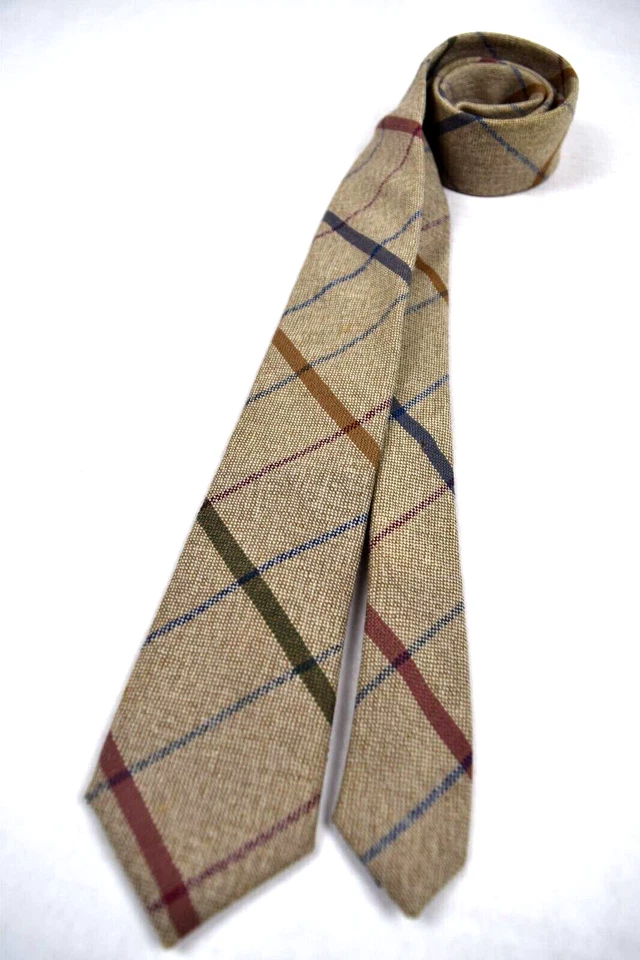 Corbata de cuello de colección gallo años 60 70 natural escocesa a cuadros lana corbata delgada 55" x 2,25" Foto 1 de 4
