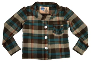 Girls Quilted Jacket Size 6 Plaid Twill Retro Vintage Style Round Collar Pucker - Picture 1 of 5