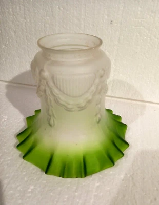 ancienne tulipe 2 couleurs en verre dépoli pour lampe à pétrole, abat jour.. - Photo 1/4