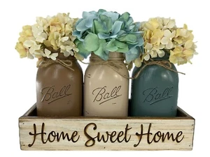 Mason Ball Quart Jars in Engraved HOME SWEET HOME White Tray Centerpiece Set - Picture 1 of 1
