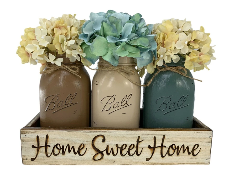 Mason Ball Quart Jars in Engraved HOME SWEET HOME White Tray Centerpiece Set - Image 1 of 1