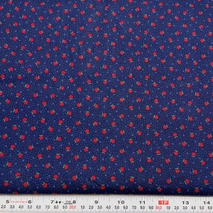 Vintage Cranston Apples & Pin Dots on Navy Blue Cotton Fabric Remnant 11" x 43" - Picture 1 of 2