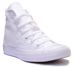Converse All Star Hi Unisex Canvas Hi Top Trainers In White Mono Size UK 3 - 12