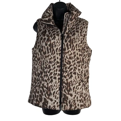 Cabi Womens Full Zip Sz Sm Cheetah Print Puffer Vest Animal Print Brown Packable - Image 1 of 4