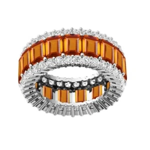 Orange Sapphire Eternity Engagement Band Ring For Women 13.00Ct Emerald Cut6x4MM - Picture 1 of 6