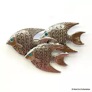 LARGE 3" School Shoal of Silver Fish Brooch Vintage Art Deco Style Pendant Pin - Picture 1 of 5